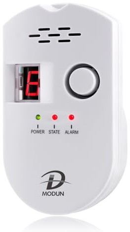 D MODUN Gasmelder, Erdgas/LPG/Kohlengas Lecksucher, einsteckbarer Gasmonitor mit akustischem Alarm und LED Digitalanzeige, Methan Propan Butan Alarm für brennbare Gase in der Küche, Wohnmobil, Garage
