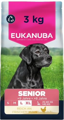 Eukanuba Senior Hundefutter mit frischem Huhn für große Rassen, Premium Trockenfutter für ältere Hunde, 3 kg