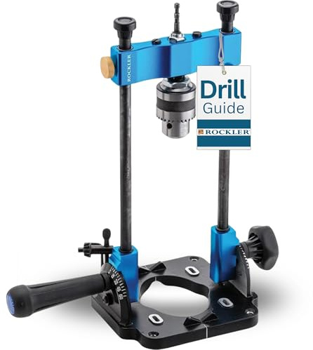 Rockler Bohrführung | Tragbarer Bohrmaschinenadapter für Handbohrmaschine - 0 bis 60 Winkel mit Winkelmesser & Bohrfutterschlüssel für gerade Löcher - Rockler Holzbearbeitung