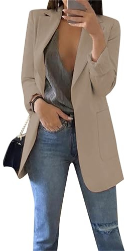 EFOFEI Damen Frühlings Kurz Mantel Jacke Mit Doppelter Seitentasche Elegant Langarm Blazer Mode Anzug Trenchcoat