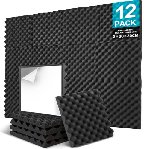JBER 12 Stück Akustikpaneele Selbstklebend, Schallschutzplatten | Hochdichte Akustikschaumstoff Wandpaneele für Heim Aufnahmestudio, büro, Schlafzimmer, Heim Spielzimmer, 30 x 30 x 3 cm