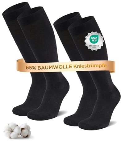 Niofind Kompressionsstrümpfe Damen & Herren, 2 Paar Kniestrümpfe & Stützstrümpfe aus 65% Baumwolle, Reisestrümpfe für Sport, Arbeit, Flug & Schwangerschaft