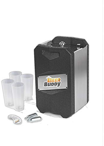 Beer Buddy Version 2023 Bottoms Up Beer Zapfanlage mobil, da ohne Strom. Für alle 5 Liter Partyfässer. Starterpaket inklusive Mehrwegbecher, Co2 Kapseln und Magneten.