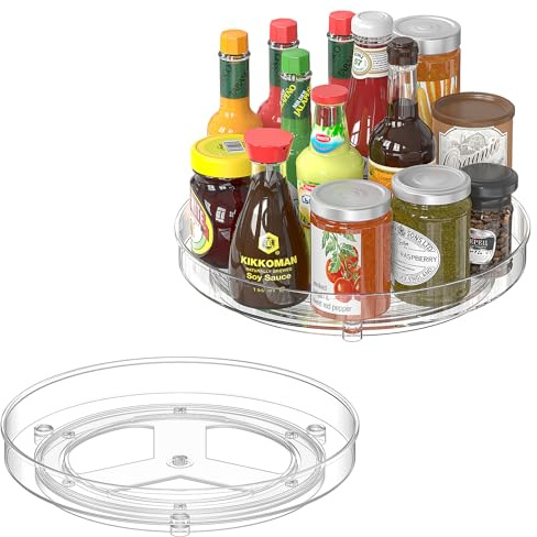 Radikor 2 Stück Drehteller Kühlschrank Organizer, 360° Lazy Susan Drehbares Gewürzregal, 24cm Drehteller Küche, Drehplatte Kühlschrank für Gewürzen, Flaschen, Kosmetika