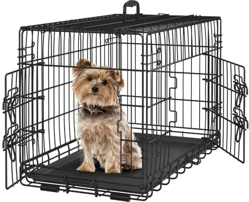 Yaheetech Hundekäfig 76 x 45 x 51 cm klappbar mit Trennwand, 2 Türen, Hundebox für zuhause mit ausziehbare Bodenschale, Transportkäfig Auto, Hundetransportbox Drahtkäfig für Welpe Katzen, M, Schwarz