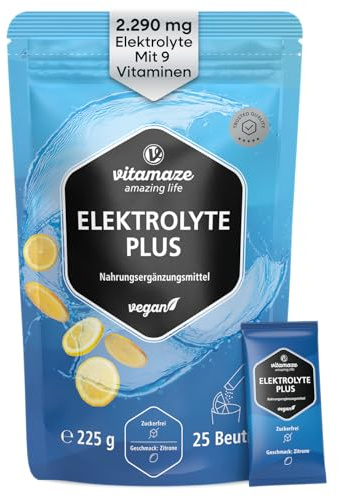 Elektrolyte Pulver Hochdosiert 2290mg 25 Beutel mit Magnesium Kalium Calcium + 8 B-Vitamine Natürlicher Zitronengeschmack Vegan Für Sport und Ketogene Ernährung