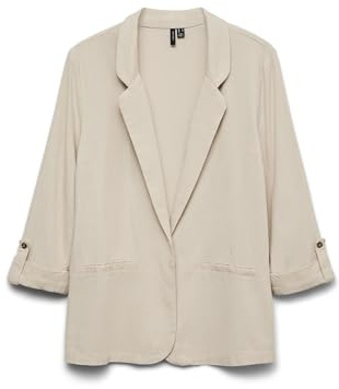 VERO MODA Damen Legeres Blazer Jackett mit Dreiviertel Arm Leichter Sakko Eleganter Business Shacket, Farben:Beige-2, Größe:XS