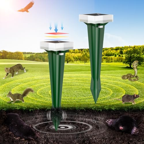 Maulwurf Vertreiber, 3 Vibrationsmodi Wühlmaus Vertreiben mit LED-Licht, Maulwurfschreck Solar, Wasserschutz Wühlmausschreck, Maulwurf Vertreiben für Rasen Farm Gärten (2 Stück)