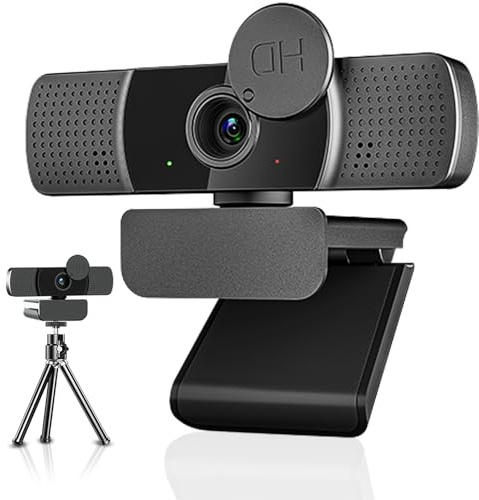2K Full HD Webcam, Neefeaer USB Webcam mit Mikrofon und Abdeckung und Stativ, 85 Stichtfeld, Automatische Lichtkorrektur, Rauschunterdrückung, PC Kamera mit Mikrofon Kompatibel mit Windows, Mac, Linux