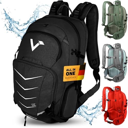 Valkental - Innovativer Rucksack mit perfekter Aufteilung (22L) Erweiterbares Volumen (Kein Schwitzen) Wanderrucksack, Trekkingrucksack, Fahrradrucksack & Outdoor Rucksack - Wasserfest & Reflektierend