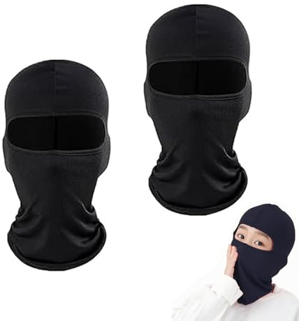 ZesNxj 2 Stücke Sturmhaube Kinder, Sturmhaube Motorrad Sommer, Kinder Elastisch Sturmmaske Schwarz Unter Helm, Skimaske Schwarz für Jungen Mädchen Radfahren Sports Ski