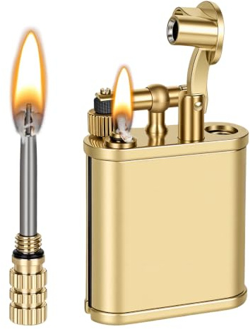 Rzspher Benzinfeuerzeug Vintage Messing, Metall Streichholz, Coole Benzin Feuerzeug Retro für Männer