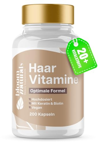 Haar Vitamine - 200 Kapseln - Hochdosiert mit Biotin, Selen, Zink, Keratin + 20 Vitalstoffe - für Frauen & Männer - vegan - produziert in Deutschland