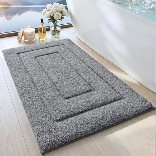 DEXI Badematte rutschfeste, weicher Mikrofaser Badezimmerteppich, saugfähiger Badteppich, maschinenwaschbar Badvorleger für Dusche, Badewanne und Toilette, Grau, 40 x 60 cm