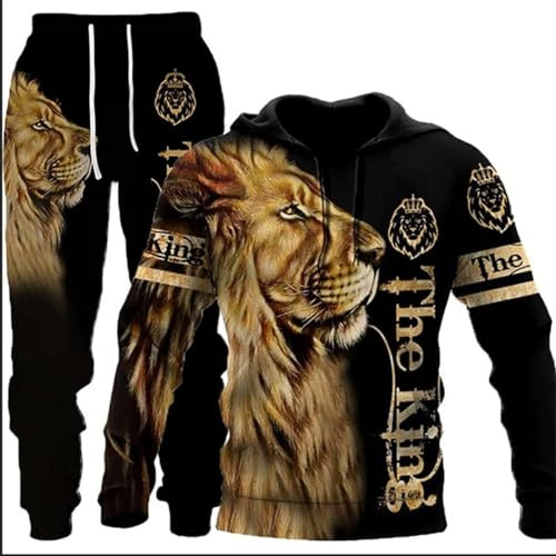 hiegi Herren Athletic 2 Stück 3D Löwe Tiger Wolf Trainingsanzug Casual Jogging Sweat Suit Set