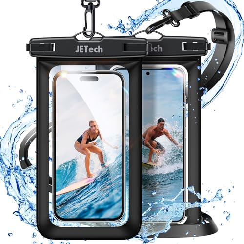 JETech Wasserdicht Handytasche, 2 Stück Hülle für iPhone 17e 17 16e 16 15 14 Air Pro Max Plus, Galaxy S26 S25 Ultra, Pixel 10 Serie und Andere bis zu 7,2 Zoll, IPX8 Trockensack (Schwarz+Schwarz)
