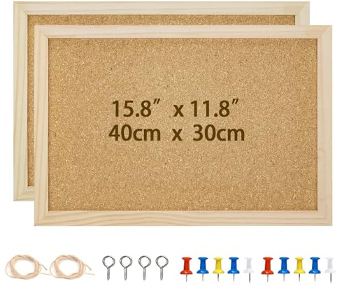2 Stück Pinnwand Kork 40 X 30 cm, Cork Board mit 10 Stecknadeln Korkwand Pinnwand Pinwand Korktafel für Notiztafeln, Vision Boards, Büros, Klassenzimmer Korktafel mit Holzrahmen