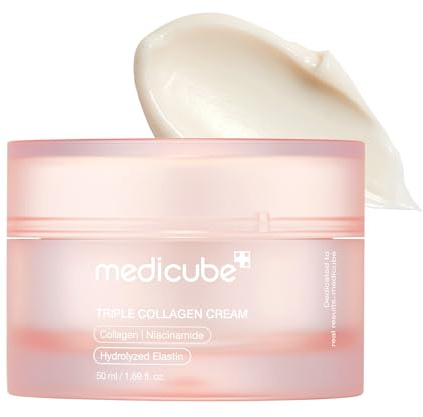 medicube Triple Collagen Cream. feuchtigkeitsspendende und straffende Feuchtigkeitscreme mit Hyaluronsäure. Premium Elastin. Sheabutter. Faltenpflege. 1.69 Unzen Triple Collagen Cream