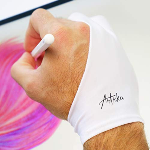 Articka Zeichenhandschuh für digitales Zeichentablet, iPad (Schmutzschutz, Zwei-Finger, reduziert Reibung, elastisches Lycra, gut für rechte und linke Hand) (groß, weiß)