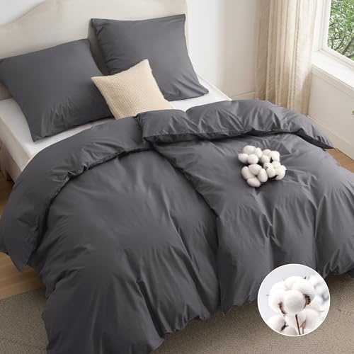 BEDSURE Bettwäsche 135x200 Baumwolle 4teilig - Bettwäsche-Sets für Kinder und Erwachsene, 2 Bettbezug & 2 Kissenbezüge 80x80 cm, Oeko-TEX Bedding Anthrazit mit Reißverschluss