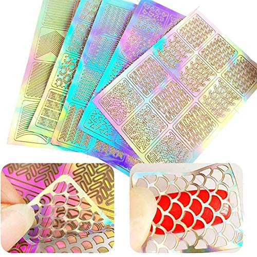 Top Beauty 60 Stück Nagel Vinyls Schablonenaufkleber Set, 5 Blatt 60 verschiedene Designs Niedliche Nail Art Nail Schablonenblätter
