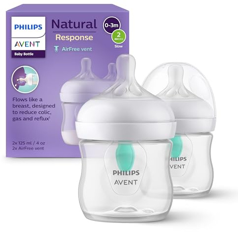 Philips AVENT Babyflaschen Natural Response – 2x Babyflaschen mit AirFree Ventil, 125 ml, BPA-frei, für Neugeborene ab 0 Monaten (Modell SCY670/02)