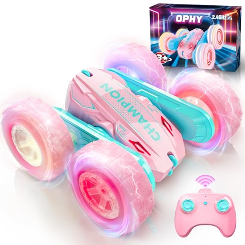 Ophy Ferngesteuertes Auto Mädchen Ab 3-9Jahre, Spiele LED Blinken RC Auto Spielzeug Kinder Toy 360° Flip Car Indoor Outdoor Draußen Sand Strand Garten, Kinder Geburtstags
