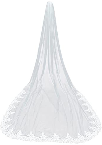 Bestoyard Langer Brautschleier aus Spitze mit Kamm Elfenbeinweiß | Spitzenkante, Kamm-Befestigung, leichtes Netzmaterial, eleganter Fall, für alle Bräute, 300x160cm
