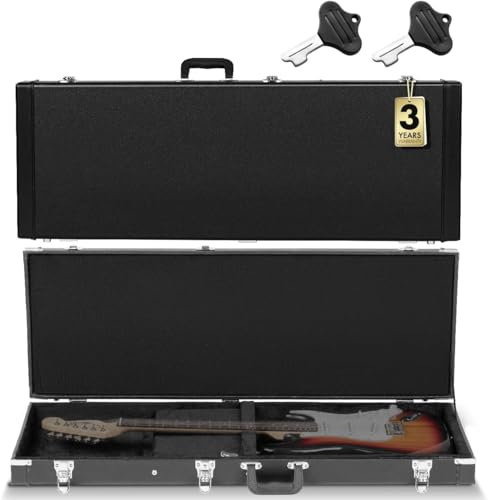 CAHAYA E-Gitarrenkoffer Hartschalenkoffer Holz Plüsch Schutzfutter Schwarz | Plüschgefütterter Innenraum mit Hals- und Stegpolsterung für zusätzlichen Schutz der Gitarre