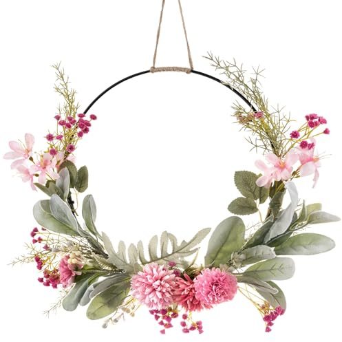 LOMOHOO Türkranz Kranz Deko,Künstliche Blumen Kranz Girlande Willkommen Girlande Türkranz Herbst Wandkranz Metall Deko Ringe für Hochzeit Wohnzimmer
