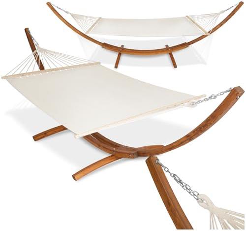 tectake® XXL Outdoor Hängematte für 2 Personen, Doppelliege mit Gestell, Liegefläche 205x150 cm, Belastbarkeit max. 200 kg, Gartenschaukel, Möbel für Balkon, Garten und Terrassen
