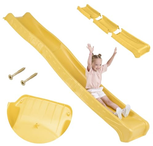 Kinderrutsche Outdoor 3 m lang für Kinder ab 3 Jahren Podesthöhe 150 cm (+/- 5 cm) Gartenrutsche für Spielhaus & Spielturm als Wasserrutsche für den Garten geeignet (Gelb)