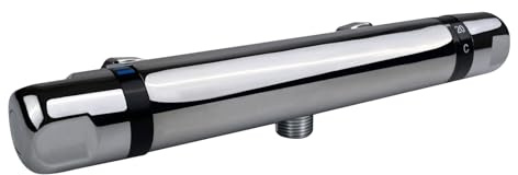 VELLUSTRA Duscharmatur, Thermostat-Armatur für die Dusche, Duscharmatur mit Sicherheitssperre Bei 38° C, Chrom Armatur, 1/2 Zoll Brausethermostat Gelenkstück für Brauseschlauch und Handbrause