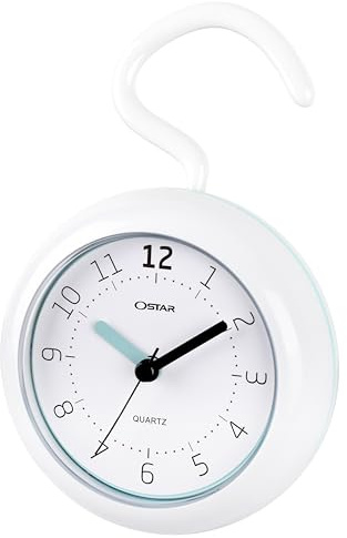 OSTAR Wasserdichte Badezimmer-Duschuhr, analoge Quarzuhr, Hängeständer, Doppelzweck, eine AA-Batterie, 12 cm, runde Größe