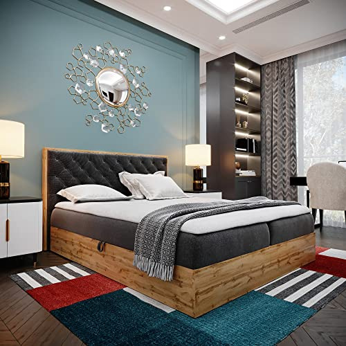 FURNISTAR Boxspringbett LOFT 3-180x200cm Schwarz. Doppelbett mit Bonellmatratze, Bettkasten, Topper, Kopfteil.