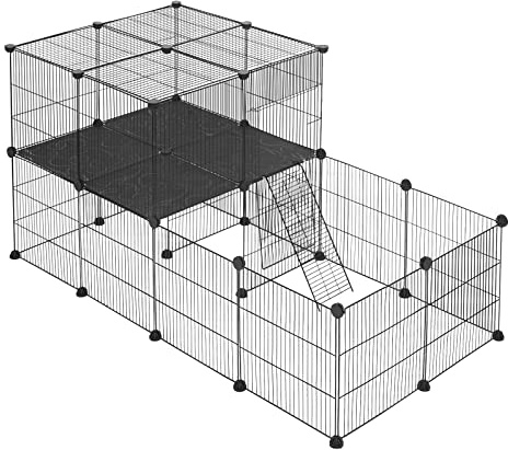 EUGAD Freigehege für Kaninchen & Kleintiere, DIY-Set Freigehege mit Tür und Leiter 35x35cm/Platte, Metallgitter Kleintiergehege,Gehege Innen für Meerschweinchen, Hasen,Hamster 140x70x70cm