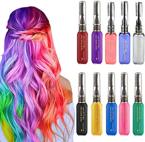 10 Auswaschbare Farben, Haarkreide, Haarfarbe Auswaschbar, Haarmascara, Haarfarbe Haarkreide Set, Halloween, Weihnachten, Karneval, Cosplay, Geburtstag