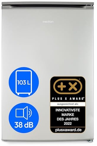 MEDION Gefrierschrank (103L Fassungsvermögen, Less Frost, höhenverstellbare Füße, 84cm hoch, 3 transparente Schubladen, Türanschlag wechselbar, freistehend, MD37777) silber