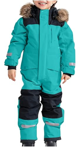 Schneeoverall Kinder Unisex Skianzug Mädchen Jungen Schneeanzug Winddicht Wasserdicht Schneeanzüge mit Kapuze Reißverschluss Winteranzug Reflektierenden Streifen Winteroverall (Himmelblau, 140)