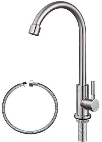 Kaltwasserhahn SUS304 Edelstahl Wasserhahn für Küchenspüle, hoher Bogen gebürstetes Nickel Küchenarmatur hoher Bogen Einzelgriff Einloch
