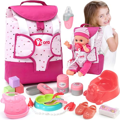 Tacobear Puppenzubehör für Baby Puppe, Puppen Zubehör mit Wickeltasche Rucksack Töpfchen Windel Flasche, Passend für 36cm Puppen Geschenk Mädchen Kinder 2 3 4 5 6 Jahre (Puppe Nicht Enthalten)