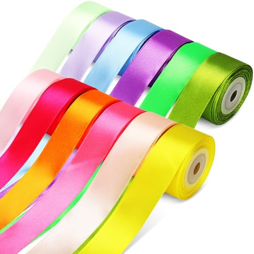 Dooozy Satinband Bänder, 12 Farben 10m 25mm Breit Geschenkband Schleifenband für Geschenkverpackung, Kunsthandwerk, Haarschleifen, Blumenstrauß, Dekoration