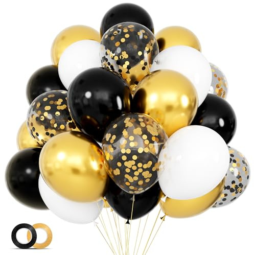 68Pcs Schwarz Weiß Gold Luftballons mit 12 Zoll Schwarz Gold Konfetti Ballons für Graduierung Geburtstag Hochzeit Party Dekorationen