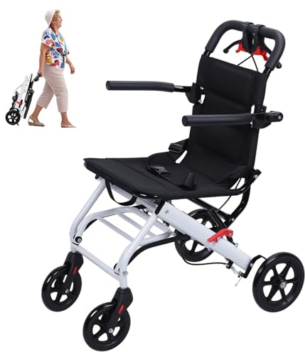 Rollstuhl Faltbar Leicht für Erwachsene, 8,2 kg, Transportrollstühle mit Handbremsen, Rollstuhl mit Sicherheitsgurt, Handläufe, abnehmbare Fußstütze, Transitrollstuhl für behinderte und Senioren