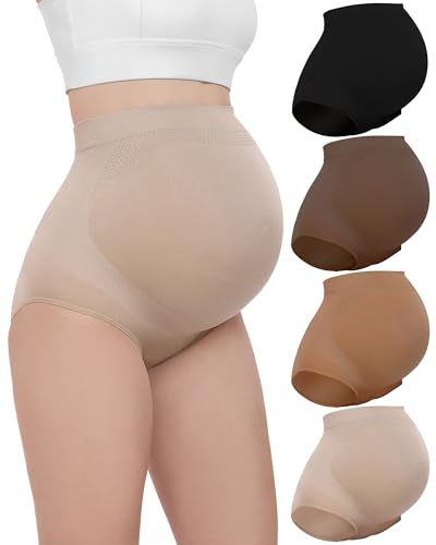 Boguish Damen Umstandsunterwäsche, hohe Taille, Schwangerschaft, weich, nahtlos, Shapewear, Höschen, Überbauchunterstützung, 4er-Pack