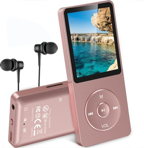 AGPTEK MP3 Player, 16GB verlustfrei MP3 mit 1,8 Zoll Bildschirm | 70 Stunden tragbare Musik Player mit Kopfhörer, FM Radio, Bilder, Aufnahmen, E-Buch, Rosagold