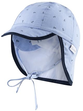 Sterntaler Schirmmütze Nacken Anker - Baby- und Kinder Mütze mit Nackenschutz, Ohrenklappen und Bindeband - UV-Schutz 30 Sonnenmütze mit Futter aus Batist (Bio) - Kopfbedeckung - Himmel, Größe 51