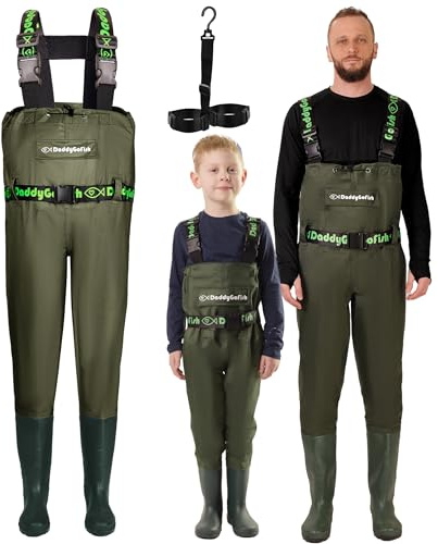DaddyGoFish Wathose für Kinder und Erwachsene - Angeln und Jagen mit Tasche und Aufhänger