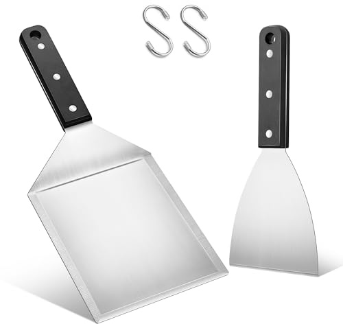 Herogo 2 Stück Groß Edelstahl Grillspachtel Set - ABS Kunststoffgriff | Plancha Spachtels und Grillwender für Smash Burger, Teppanyaki, BBQ Zubehör, Grill Geschenke für Männer, Spülmaschinenfest