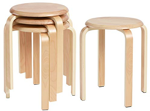 IBUYKE Esszimmerhocker Holzstapelstuhl mit Rutschfester Matte Stapelhocker | 4er Set,für Klassenzimmer, Ihrer Küche, Ihrem Speise- oder Home-Pub-Bereich Natur RF-752-4